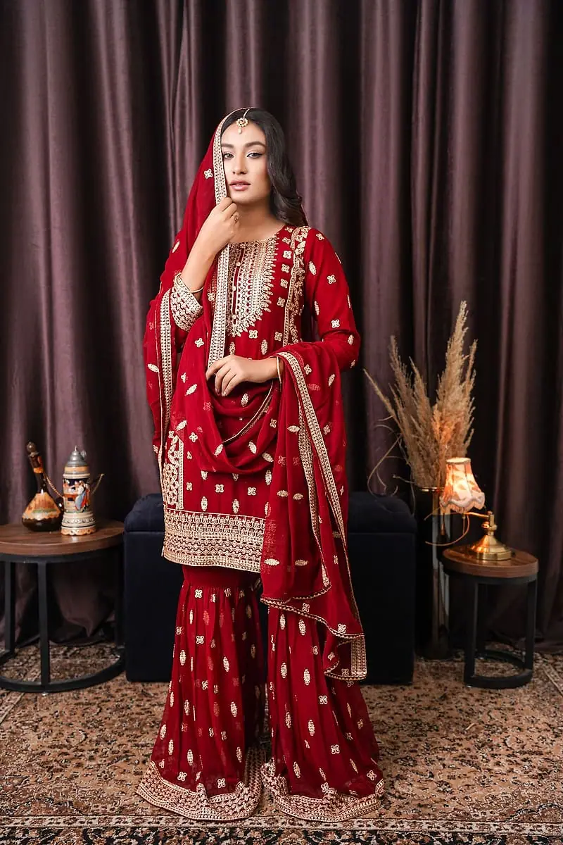 Mehfil - Maroon Velvet Sharara Set